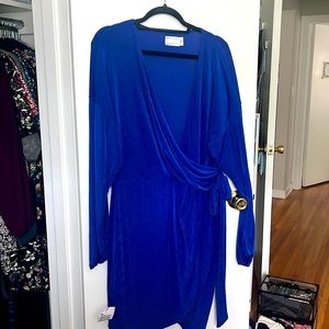 Blue wrap dress 70s vibe short dress with sleeves